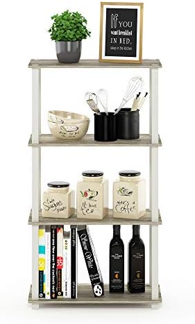 Furinno TURN-S-TUBE Storage Shelves, 4-Tier Book Shelf, Corner Shelf, Toolless Open Shelves, for Organization and Storage, Living Room, Garage, Home Office, Sonoma Oak