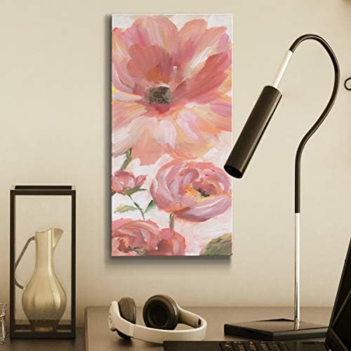 Renditions Gallery Canvas Floral Wall Art Modern Paintings & Prints Decorations Pink Blooming Flowers Romantic Glam Vibrant Wall Hanging Artwork for Bedroom Office Kitchen - 8"x16" LT43
