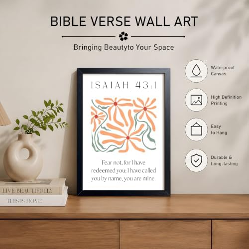 Framed Isaiah 43:1 Bible Verse Wall Art, Christian Floral Canvas Wall Decor Painting, Boho Religious Inspirational Scripture Print Poster Picture for Living Room Bedroom Prayer Room Home Decor 16x24 Inch