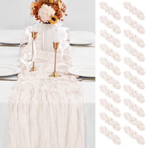 20 Pack Cream White Table Runner 10Ft Cheesecloth Table Runner Boho Gauze Cheese Cloth Table Runners Romantic Long Sheer Fabric Table Runners for Wedding Party