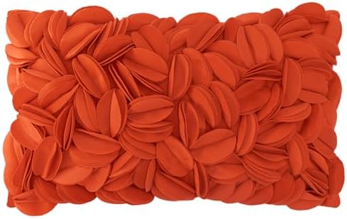 KINGROSE Handmade 3D Floral Throw Pillow Cover, 12x20 Inch, Dark Orange