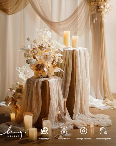 Ling's Moment Ivory Gauze Cheesecloth Table Runner, 14FT (168 Inch)