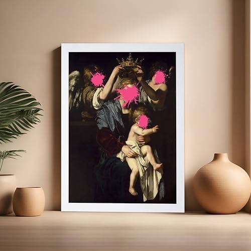 Poster Master Virgin and Child with Angels Print - Baroque Painting Poster - Altered & Pop Art - Trendy Gift for Men & Women - Wall Decor for Bedroom or Living Room - 16x20 White Framed