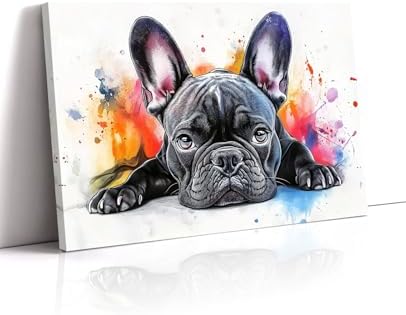 French Bulldog Canvas Art Wall Decor Framed Watercolor Bulldog Picture Pet Dog Painting Modern Graffiti Artwork for Living Room Home Office Bathroom Ready to Hang - 16.00"x24.00"