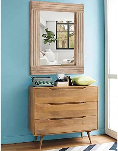 Rectangle Mirror Retro Wooden Wall-Mounted Mirrors Farmhouse Bedroom Bathroom Vanity Entrance Decorative Antique Hanging Mirror Large 26"x18"