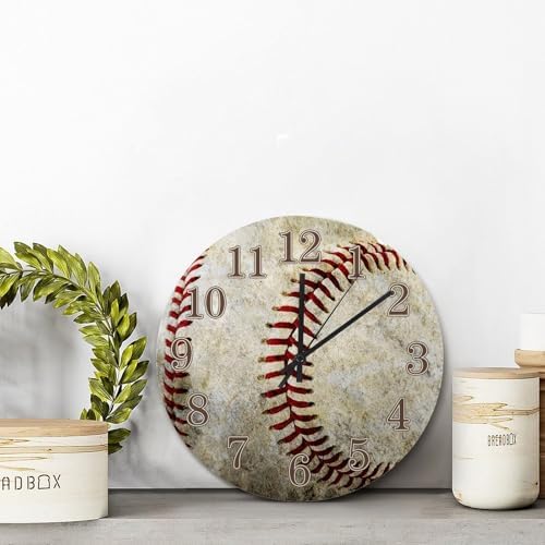 ArogGeld Baseball Sport Wall Clock Cute Baseball Large Wooden Wall Clocks