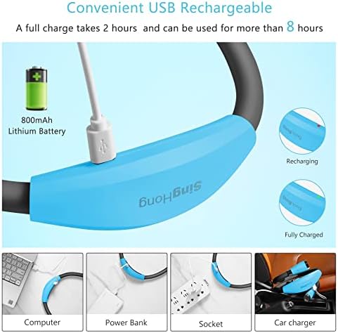 USB Rechargeable Neck Book Light for Reading in Bed, 4 LED Bulbs 4 Adjustable Brightness, Hands Free for Night Jogging or Mending Lamp (Blue)