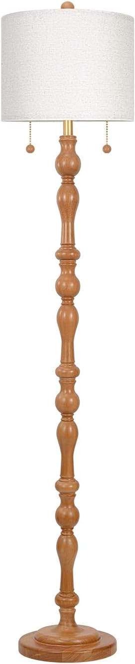 Scenekoy 65.5" Natural Solid Wood Floor Lamp with Pull Chains Dual Switch
