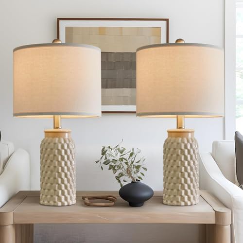 USumkky 20.5" Ceramic Table Lamps Set of 2 - Modern Farmhouse & Boho Style, Bedside Nightstand Lamps for Bedroom, Living Room End Table Lamps, Small Desk Lamp(Cream)