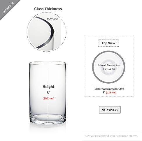 WGV Cylinder Vase Bulk, Diameter 5", Height 8", Clear Glass Floral Planter Container, Floating Candle Holder for Wedding Party Event Home Office Decor, 12 Pieces