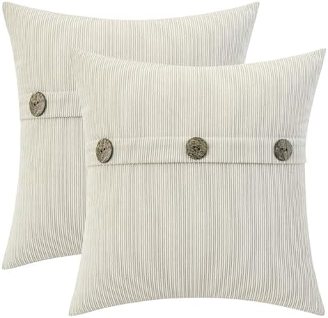 HWY 50 Cream White Chenille Throw Pillow Covers 20x20 Inch Buttons