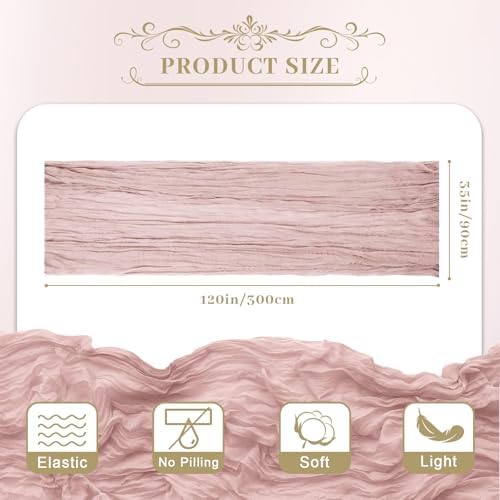 Le courant 6pcs 10Ft Cheesecloth Table Runner, Rustic Boho Gauze Cheese Cloth Runner Table Runner for Weddings Bridal Baby Shower Birthday Holiday Parties Home Decor, Dusty Pink