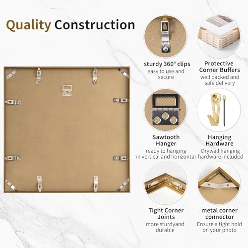 16x16 Metal Picture Frame with 12x12 Mat, Brushed Aluminum Finish, Tempered Glass Front, and Attached Hanging Hardware - Versatile Wall Display Frames for Vertical or Horizontal Orientation-Bronze
