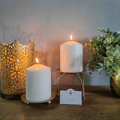 Hosley® Iron Pillar Candle Holders 4 Inch Diameter Tripod Stand Table Centrepiece Perfect for Home Decor, Wedding, Parties, Living Room Pack of 2, Gold