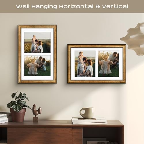 Golden State Art 12x19 Antique Gold Collage Frame Mat For (2) 8x10 Pictures