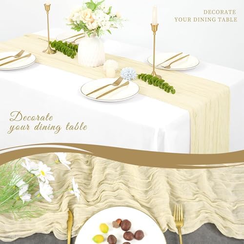 10 Pack Cheesecloth Table Runner 17 x 108 Inch, Ivory