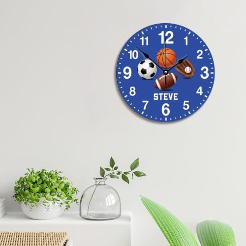 Custom Sports Ball Kids Wall Clock Personalized Name Clock for Boys