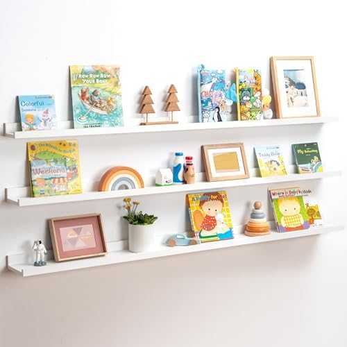 Axeman Picture Ledge Shelf, 55 Inch White Floating Shelves Set of 3