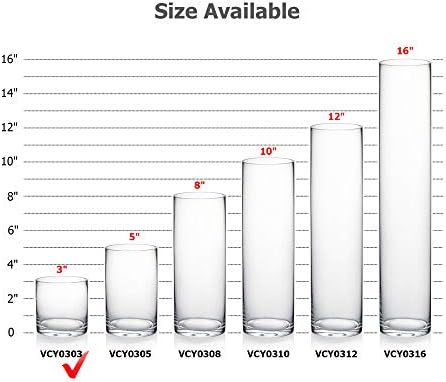 WGVI WGV Cylinder Vase Bulk, 3" W x 3" H, Clear Glass Candle Holder Bud Floral Container Planter Terrarium for Wedding Party Flowers Centerpieces and Home Office Decor, 6 Pieces