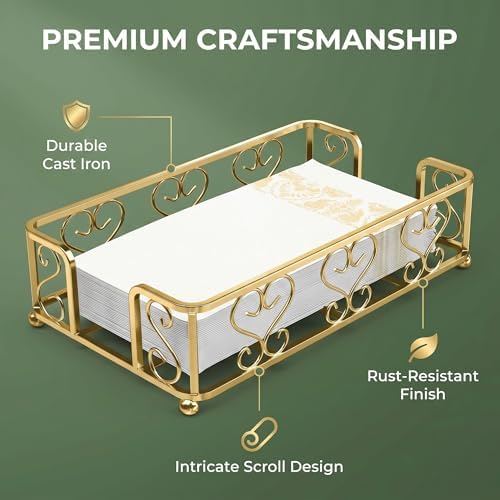 Guest Towel Holder Tray for Bathroom Countertop, Gold Napkin