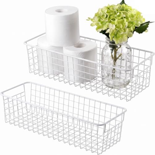 SheeChung Wire Storage Baskets, Metal Toilet Paper Basket Holder, White
