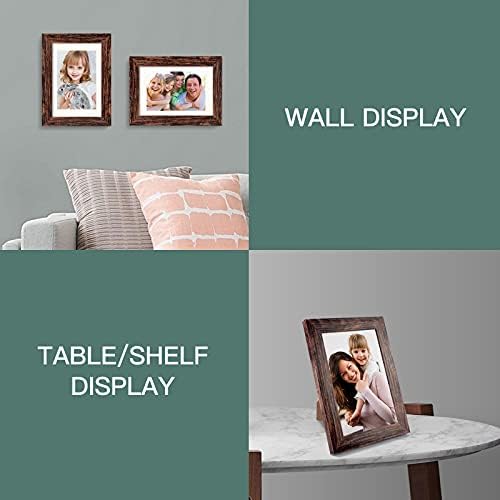 BAIJIALI 5x7 Picture Frame Rustic Brown Wood Pattern Set of 4 with Tempered Glass,Display Photos 4x6 with Mat or 5x7 Without Mat, Horizontal and Vertical Formats for Wall and Table Mounting