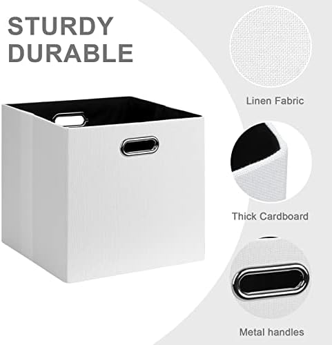 Posprica Fabric Storage Cubes, 13x13 Collapsible Storage Bins with Dual Handles, Foldable Storage Boxes Basket for Closet Shelf Cabinet Bookcase Organization, Set of 4, White