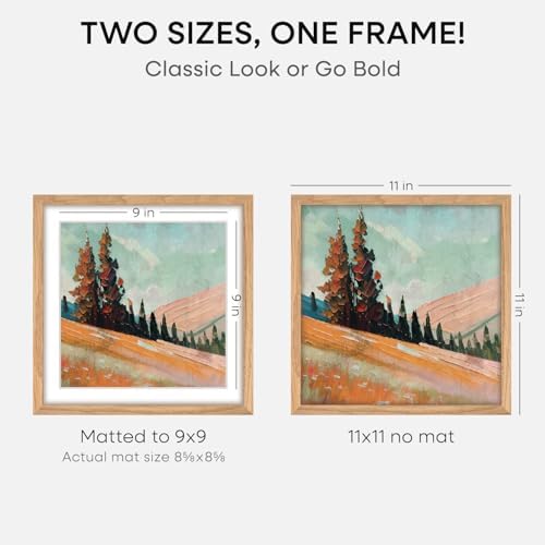 Homeforia 11x11 Natural Oak Picture Frame, High-End Wood, 9x9 Mat, Glass