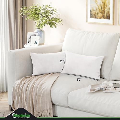 Premium Velvet Pillow Covers 12x20 White - Washable Decorative Fabric Throw Pillow Covers for Couch or Bed - Set of 2