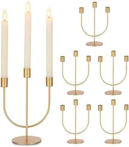 Sziqiqi Gold Candelabra Candle Holders Set of 6, for Wedding Table