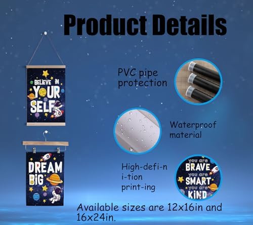 3Pcs Inspirational Space Astronaut Kids Poster Wall Art, Inspirational Quotes Painting Picture Wall Decor, Boys Positive Affirmative Poster Print Artwork for Playroom, Classroom, 16x24in Unframed