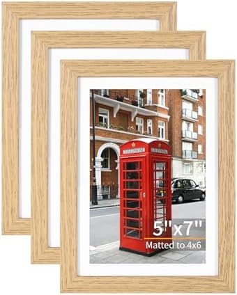 ATOBART 5x7 Picture Frame Set of 3, Light Wood, Plexiglass