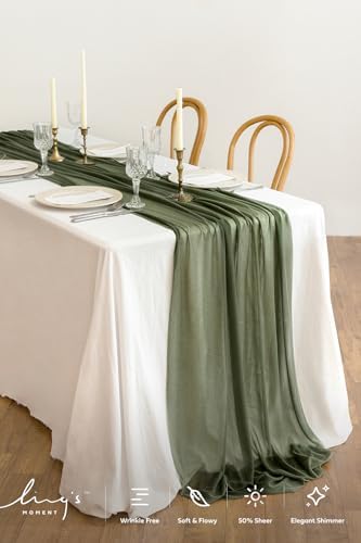 Ling's Moment 14Ft Emerald Green Table Runner, Sheer Chiffon Table Runners