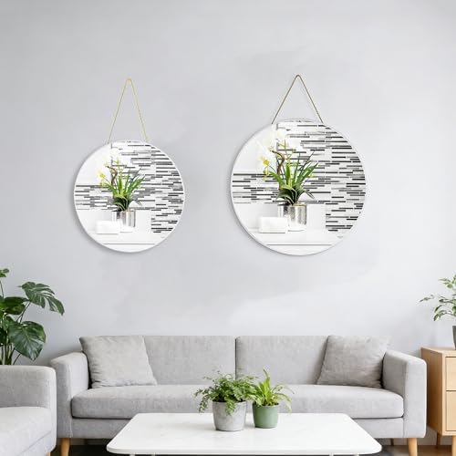 Funerom Round Wall Mirror 15.4 Inches Circle Mirror Bathroom Mirrors,White | for Over Sink