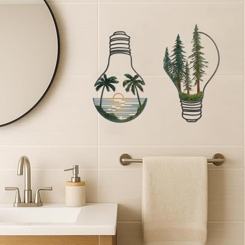 ESTART Metal Pine Tree Wall Art, Metal Bulb Wall Decor | Nature Rustic Farmhouse Cabin Decor, Forest Wall Art for Home Living Room Bedroom Office Indoor and Outdoor Decoration