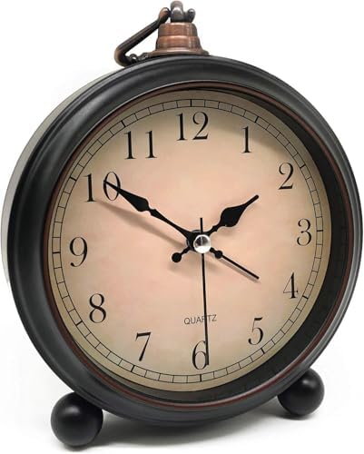 TooTa Vintage Retro Analog Alarm Clock, 4.5 inch Super Silent Non Ticking Small Clock with Night Light, Battery Operated, Simply Design, for Living Room, Bedroom, Bedside, Desk, Gift Clock (Arabic)
