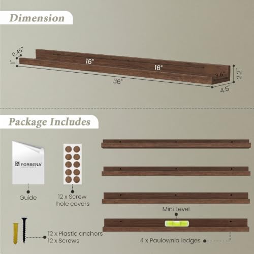 Forbena 36 Inch Picture Ledge Shelf, Floating Nursery Shelves for Wall