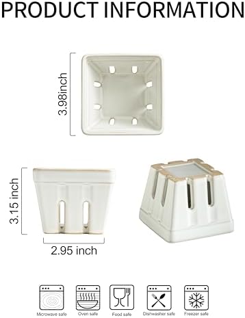 Gomakren Ceramic Berry Basket Set of 2, Square Fruit Bowl Containers, White