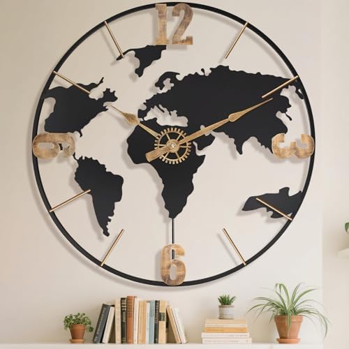 Pytha Sight 30 Inch Large Extra Giant Oversized Arabic World Map Wall Clock