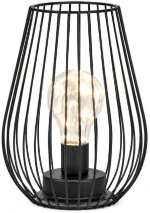 TRIROCKS Metal Cordless Table Lamp - 8'' Tall Cage Shape Battery Operated Lamp with Warm Fairy Lights Bulb for Indoor/Outdoor Use, Perfect for Christmas, Patio, Garden, and Weddings (Black)