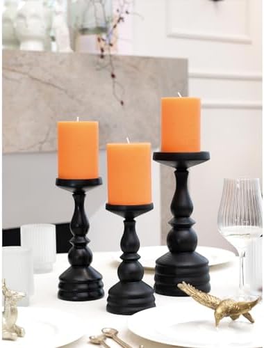 CANDWAX 3x4 inch Pillar Candles Set of 3 – Unscented Dripless Rustic Orange Candles for Fall Events, Halloween Decor, Thanksgiving Centerpieces, Wedding Décor