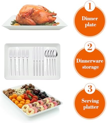 Serving Tray Platter,16'' x 11'' 6 Pcs Food Tray for Veggie Fruit Snack Dessert Cookie, Food Trays for Party Supplies Display, Plastic Platters for Serving Food, Large White Trays, BPA Free