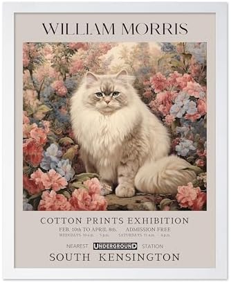 Poster Master Persian Cat Print - Flower Art - Botanical Design - Exhibition Display - Animal Illustration - Floral Cat Painting - Aesthetic Office or Bedroom Decor - 16x20 White Framed
