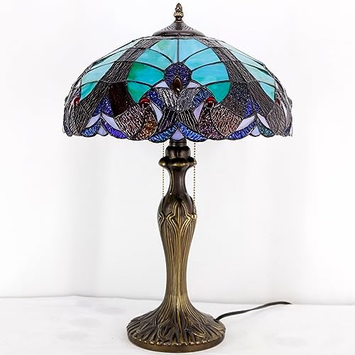 WERFACTORY Tiffany Style Lamp Green Stained Glass Bedside Table Lamp 24"
