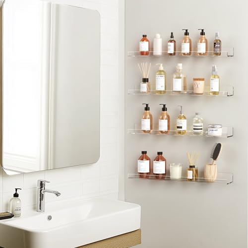 HBlife 36 Inches Invisible Wall Floating Bookshelf for Kids and Nursery, 16 Inch Stud Spacing Clear Acrylic Shelves for Figures, 3 Pack (5MM Thick)