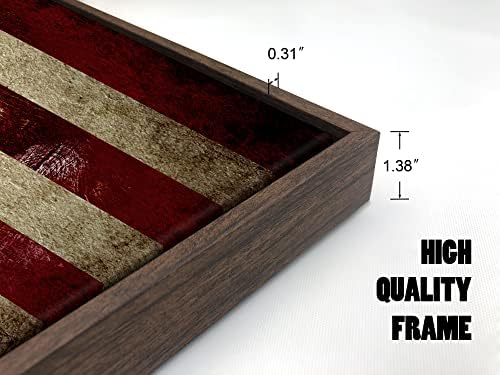 Pyradecor Walnut Framed Canvas Wall Art Large Old Vintage American Flag Canvas Prints Abstract Pictures Paintings for Living Room Office Home Decorations