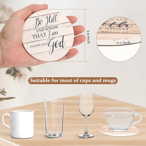 Billbotk Ceramic Coasters with Bible Verses, Christian Coasters Set of 8 with Holder, Absorbent Drink Coasters for Christian Gifts and Home Decor, 4 Inches