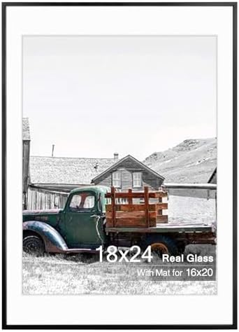 Golden State Art 18x24 Black Aluminum Frame, Real Glass, Mat Fits 16x20