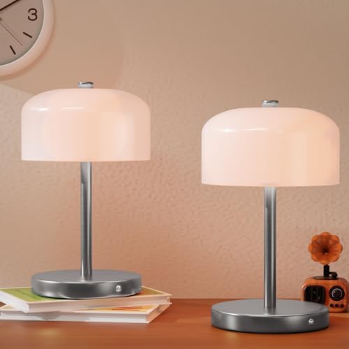 Small Portable Cordless Table Lamp, 3-Way Dimmable Touch Rechargeable Battery Powered Mushroom Lamp Bedroom Dining Table Living Room Shelf Decor,Gold