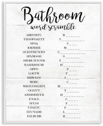 Stupell Industries 'Bathroom Word Scramble White and Black Word Design', Framed Giclee Art, White, 11 x 14 Inches, Easy to Hang and Sturdy, Made in USA, by Lil' Rue